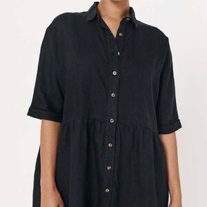 Rowie the Label Black Button-Down Dress; Size M/L : 100% Linen: